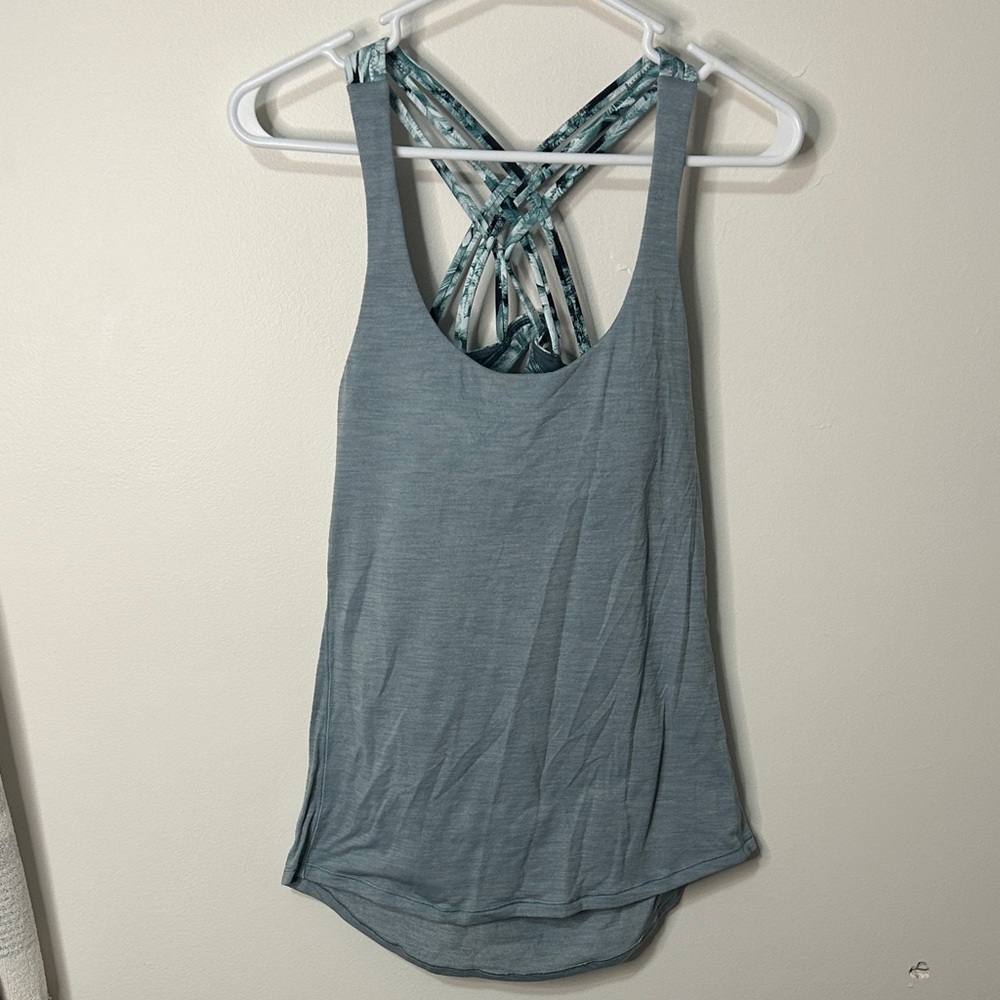 Women's Blue Tank Top with Patterned‎ Straps